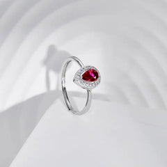 Pink Zircon Pear - 925 Silver Ring - Red - Rings