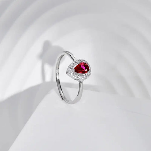 Pink Zircon Pear - 925 Silver Ring - Red - Rings