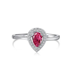 Pink Zircon Pear - 925 Silver Ring - Red - Rings