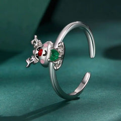 Platinum-plated reindeer ring - 925 sterling silver - Multi Color - Rings