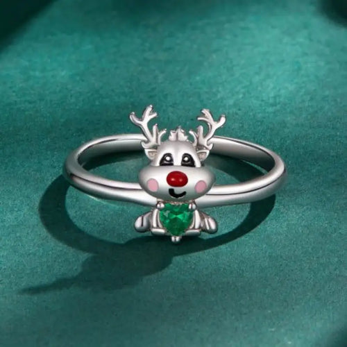 Platinum-plated reindeer ring - 925 sterling silver - Multi Color - Rings