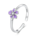 Purple Flower 925 Silver Ring - Purple - Rings