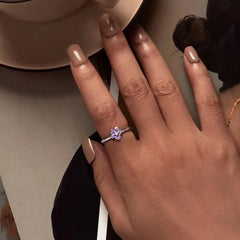 Purple Flower 925 Silver Ring - Purple - Rings
