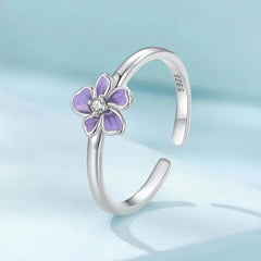 Purple Flower 925 Silver Ring - Purple - Rings