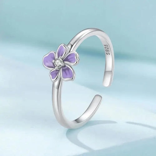 Purple Flower 925 Silver Ring - Purple - Rings