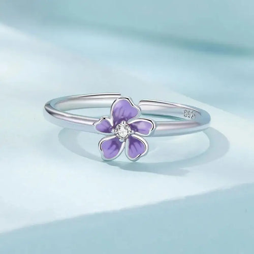 Purple Flower 925 Silver Ring - Purple - Rings