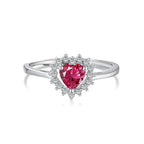 Red Heart Zircon 925 Silver Ring - Red / O - Rings