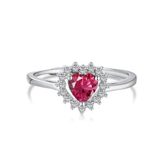 Red Heart Zircon 925 Silver Ring - Red / O - Rings