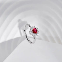 Red Heart Zircon 925 Silver Ring - Red / O - Rings