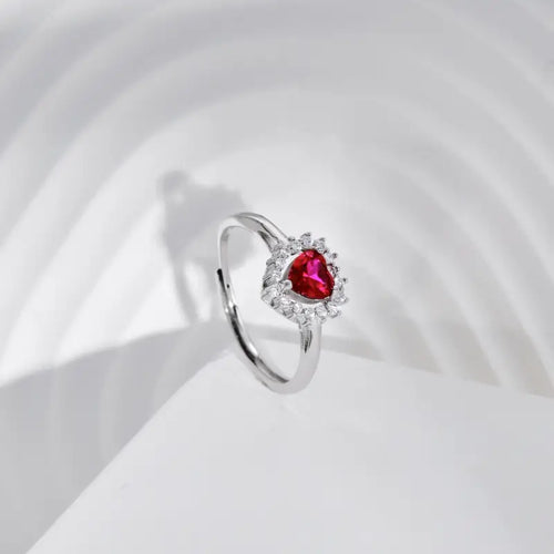 Red Heart Zircon 925 Silver Ring - Red / O - Rings