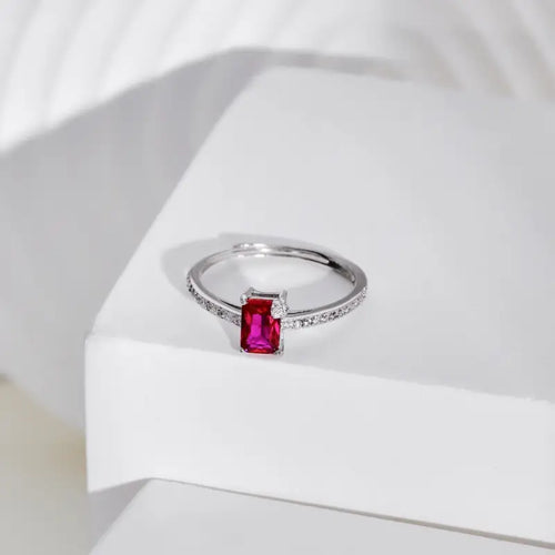 Red Zircon ring - 925 Sterling Silver - Red - Rings