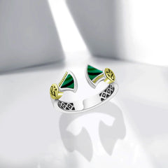 ring 925 Sterling Silver Inspired by the Pharaonic lotus flower - Green - Rings