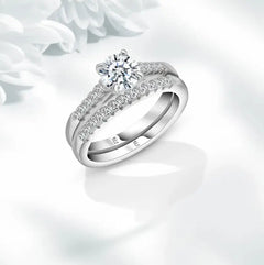 Ring set crowned with zircon stone - 925 sterling silver - Transparent / 7 - Rings