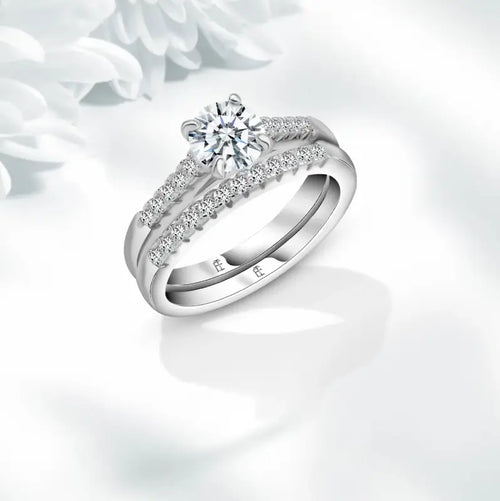 Ring set crowned with zircon stone - 925 sterling silver - Transparent / 7 - Rings