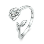 Ring with a Camellia Flower - 925 sterling silver - Transparent - Rings