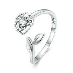 Ring with a Camellia Flower - 925 sterling silver - Transparent - Rings