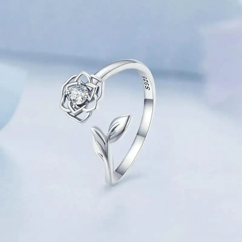 Ring with a Camellia Flower - 925 sterling silver - Transparent - Rings