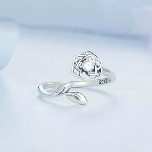 Ring with a Camellia Flower - 925 sterling silver - Transparent - Rings