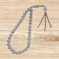 Rosary 999 sterling silver with finely engraved spherical beads - Rosary