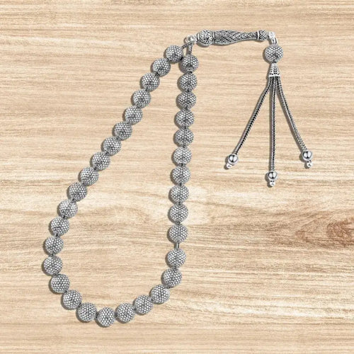 Rosary 999 sterling silver with finely engraved spherical beads - Rosary