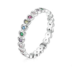 Round Colorful Hearts 925 Silver Ring - Rings