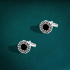 round-shaped button with a Versace logo and a black and white enamel finish - Cuff Link