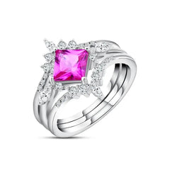 Sapphire 925 Silver Twin Ring - Red / 8 - Rings