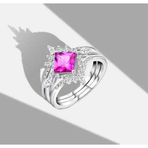 Sapphire 925 Silver Twin Ring - Red / 8 - Rings