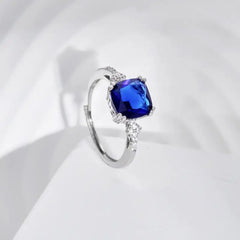Shiny Blue Zircon 925 Silver Ring - Blue - Rings