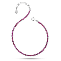 Shiny Pink Zircon 925 Silver Tennis Bracelet - Pink - Bracelets
