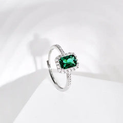 Shiny ring with Green Stone - 925 Silver Ring - Green / ِAdjustable - Rings