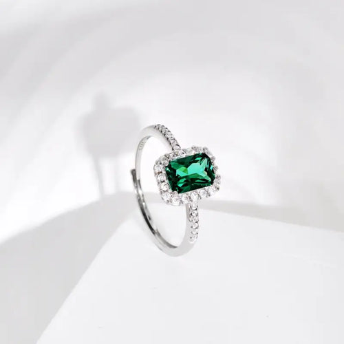 Shiny ring with Green Stone - 925 Silver Ring - Green / ِAdjustable - Rings