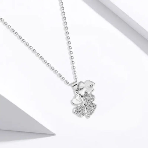 Shiny zircon A leaf Necklace - 925 sterling silver - Transparent - NECKLACES