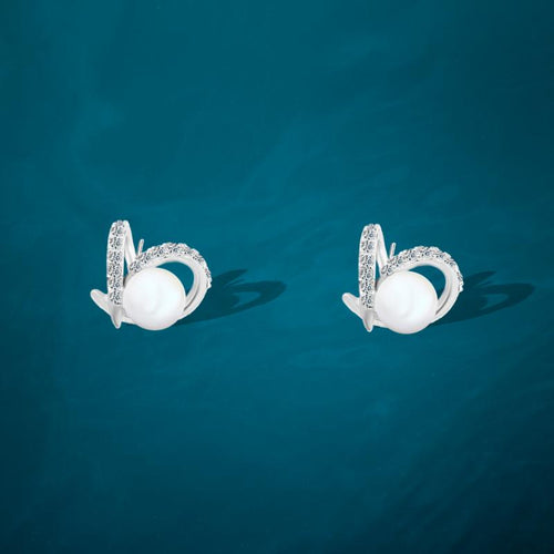 Shiny Zircon and Pearl stone Earring - 925 sterling silver - fathyibrahim
