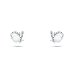 Shiny Zircon and Pearl stone Earring - 925 sterling silver - fathyibrahim