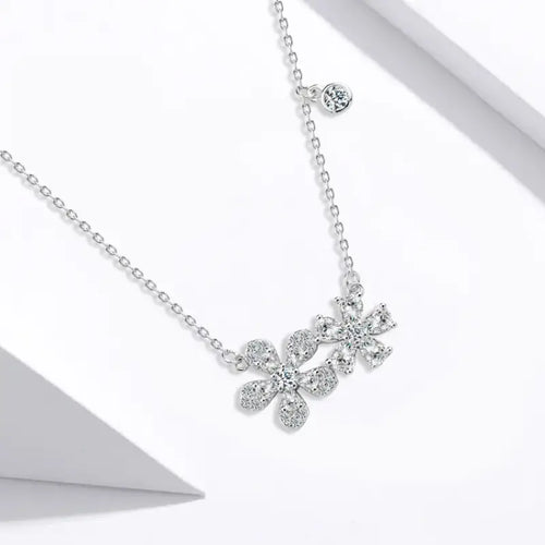 Shiny zircon Flower Necklace - 925 sterling silver - Transparent - NECKLACES