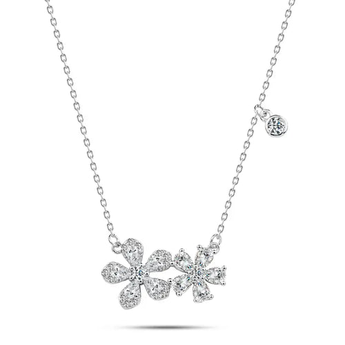 Shiny zircon Flower Necklace - 925 sterling silver - Transparent - NECKLACES