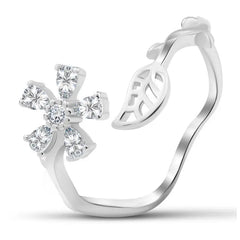 Shiny zircon Flower Ring - 925 sterling silver - Transparent - Rings
