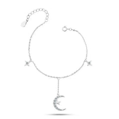 Shiny Zircon moon and stars Bracelet - 925 sterling silver - Transparent - Bracelets