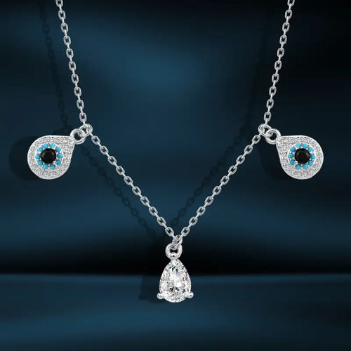 Shiny zircon teardrop Necklace - 925 sterling silver - Multi Color - NECKLACES
