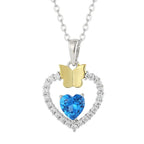 Silver Heart Necklace with Blue stone and Gold Butterfly