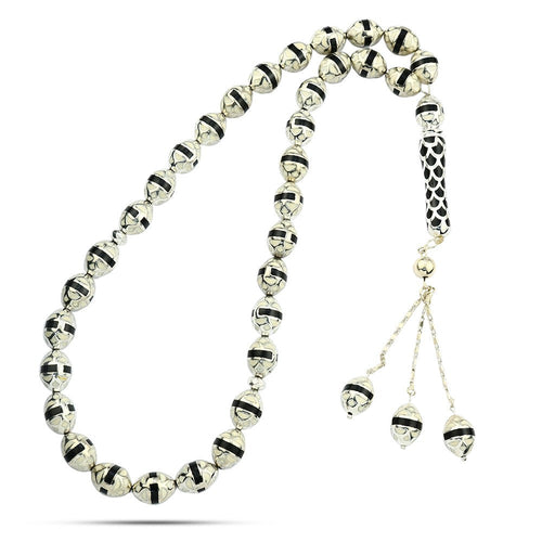 Silver Rosary Inlaid with Ivory , 33 Beads - fathyibrahim