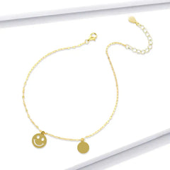smiley face 925 Sterling Silver Bracelet - 14k Gold Plated - Bracelets