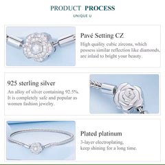 Sparkling Rose 925 Silver Charms Bracelet - Transparent / 19 - Bracelets