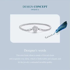 Sparkling Rose 925 Silver Charms Bracelet - Transparent / 19 - Bracelets