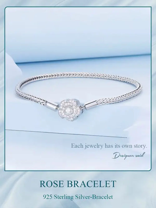 Sparkling Rose 925 Silver Charms Bracelet - Transparent / 19 - Bracelets
