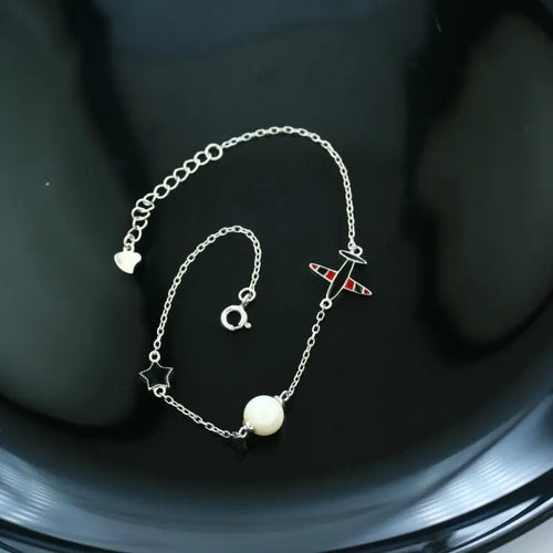 SPB005 - Plane 925 Silver Bracelet - White - Bracelets