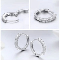 Stone Hoop 925 Silver Earrings - Transparent