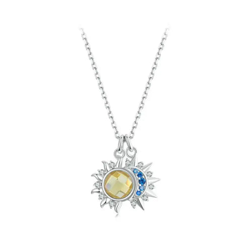 Sun and Moon Necklace - 925 sterling silver - Multi Color