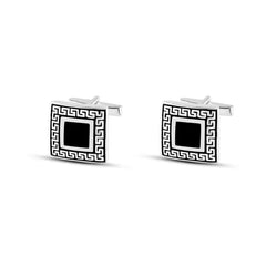 Versace Square Button with Black Enamel 925 Sterling Silver - Cuff Link